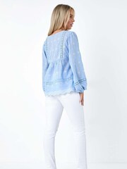 Roman Blue Embroidered 100% Cotton Smock Top - Image 3 of 5