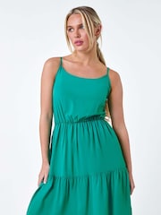 Roman Green Sleeveless Frill Hem Dress - Image 1 of 5