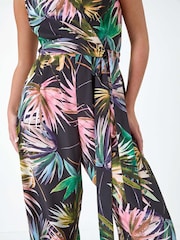 Roman Black Tropical Print Wrap Jumpsuit - Image 5 of 5