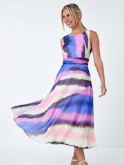 Roman Purple Sleeveless Abstract Print Midi Dress - Image 1 of 5