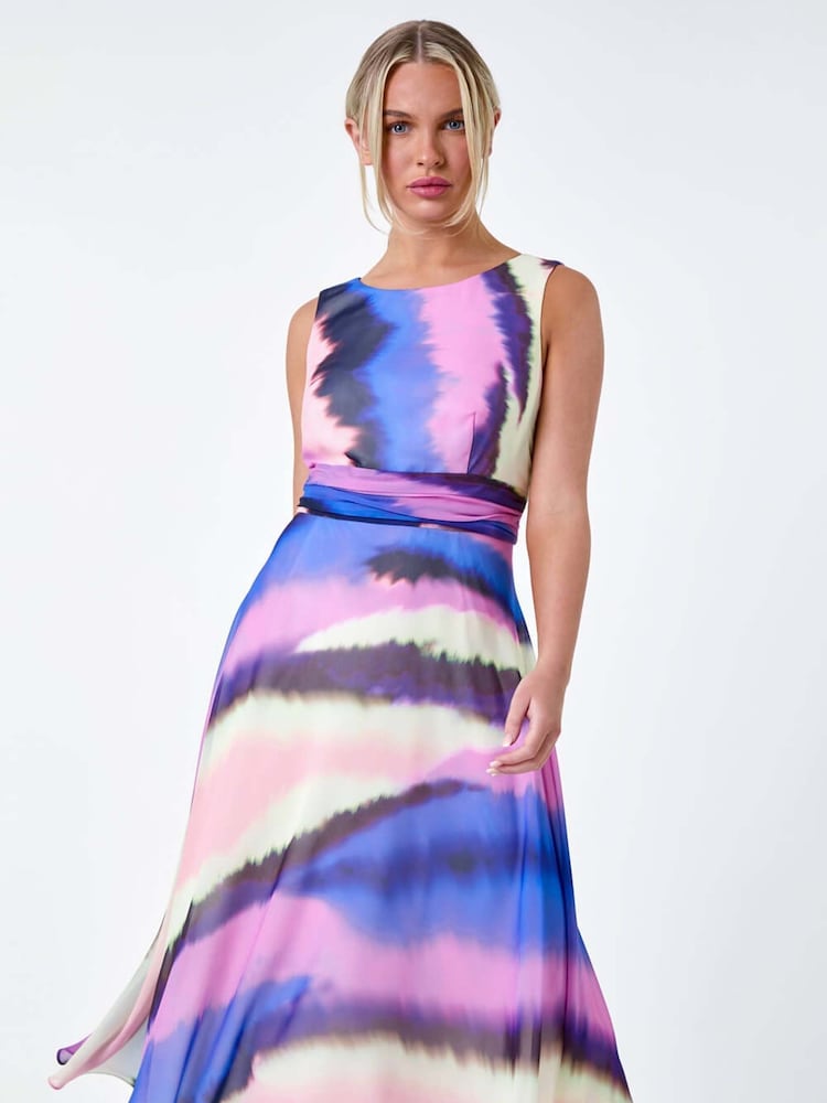 Roman Purple Sleeveless Abstract Print Midi Dress - Image 2 of 5