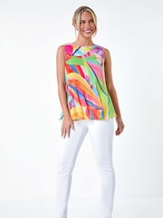 Roman Orange Abstract Pleated Vest Top - Image 2 of 5