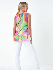 Roman Orange Abstract Pleated Vest Top - Image 3 of 5