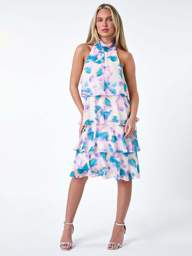 Roman White Abstract Tie Neck Tiered Dress - Image 2 of 5