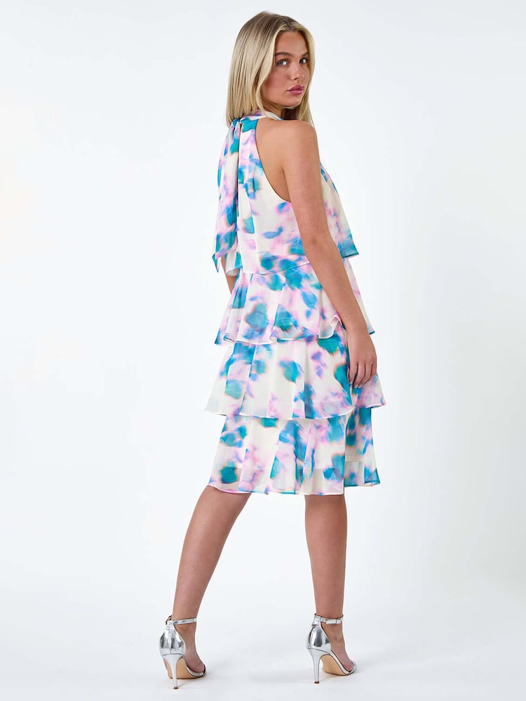 Roman White Abstract Tie Neck Tiered Dress - Image 3 of 5