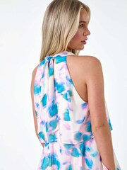 Roman White Abstract Tie Neck Tiered Dress - Image 4 of 5