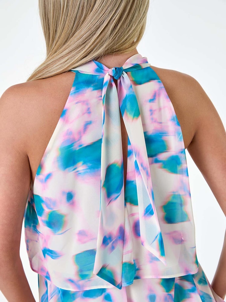 Roman White Abstract Tie Neck Tiered Dress - Image 5 of 5