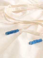 Cream/Blue 100% Cotton Embroidered Coord Pull On Shorts - Image 10 of 11