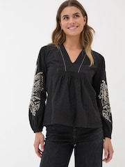 FatFace Black Lara Detail Blouse - Image 1 of 6