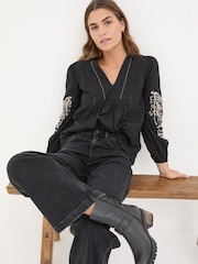 FatFace Black Lara Detail Blouse - Image 4 of 6