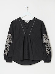 FatFace Black Lara Detail Blouse - Image 6 of 6