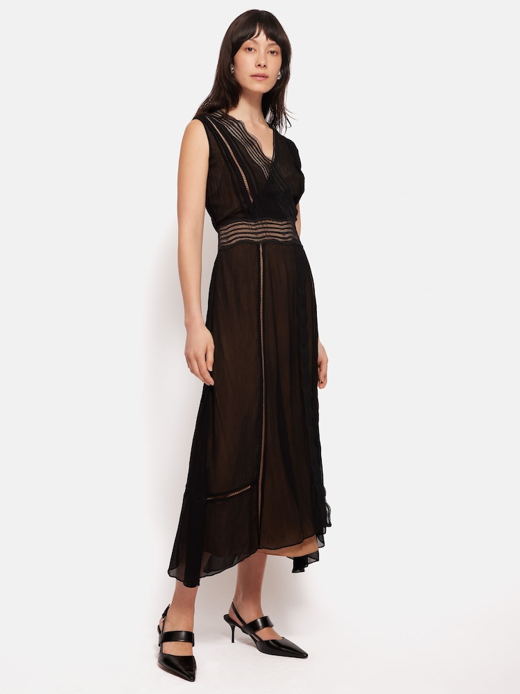 Jigsaw Black Crinkle Lace Trim Dress - Image 1 of 5