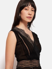 Jigsaw Black Crinkle Lace Trim Dress - Image 2 of 5