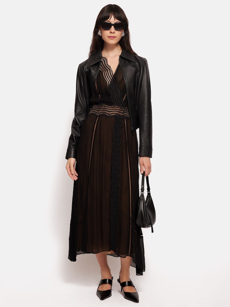 Jigsaw Black Crinkle Lace Trim Dress - Image 5 of 5