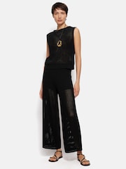Jigsaw Black 100% Cotton Linear Pointelle Joggers - Image 6 of 6