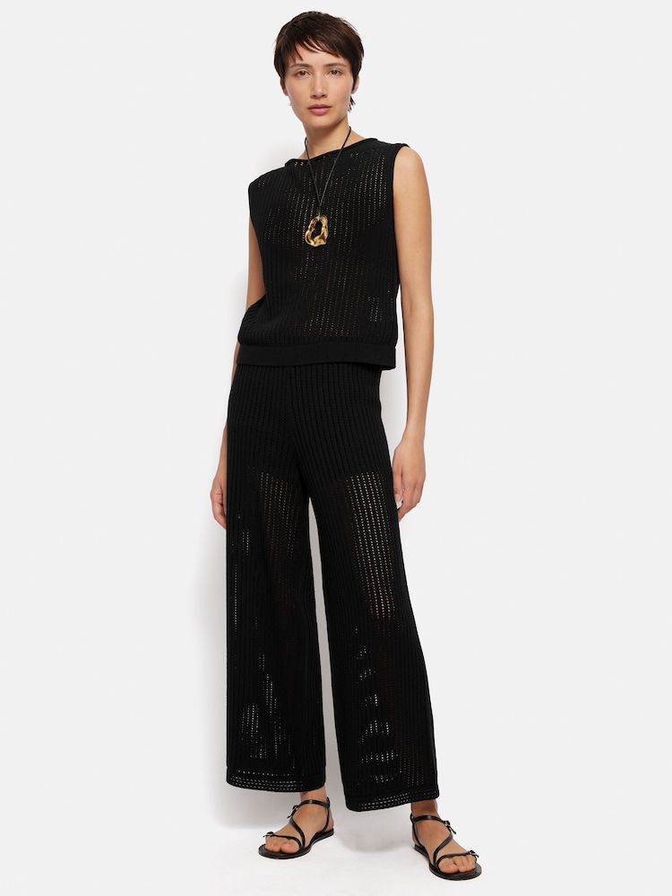 Jigsaw Black 100% Cotton Linear Pointelle Joggers - Image 6 of 6