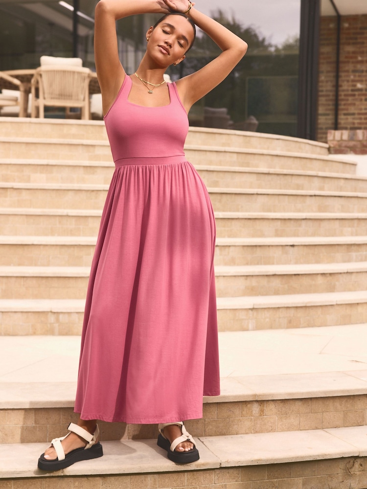 Dusky Pink Jersey Waisted Summer Dress - Image 6 of 6