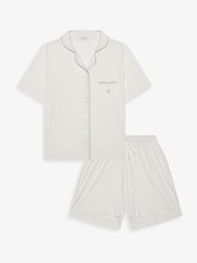 The Little Tailor Cream Soft Jersey LenzingTM EcoVeraTMButton Through Shorty Pyjamas Set - Image 1 of 9