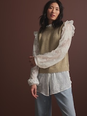 Green Sage Collared Shirt Layer Knitted Tank with Wool - Image 1 of 10