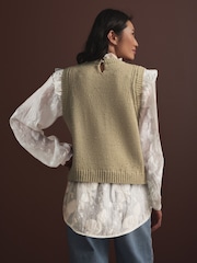Green Sage Collared Shirt Layer Knitted Tank with Wool - Image 3 of 10