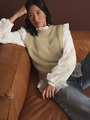 Green Sage Collared Shirt Layer Knitted Tank with Wool - Image 4 of 10
