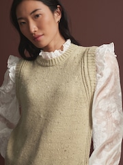 Green Sage Collared Shirt Layer Knitted Tank with Wool - Image 5 of 10