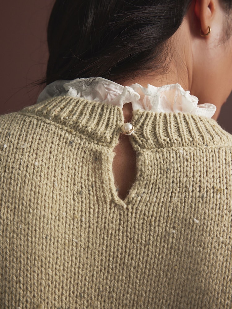 Green Sage Collared Shirt Layer Knitted Tank with Wool - Image 6 of 10
