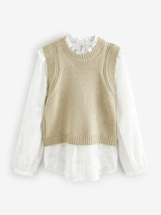 Green Sage Collared Shirt Layer Knitted Tank with Wool - Image 7 of 10
