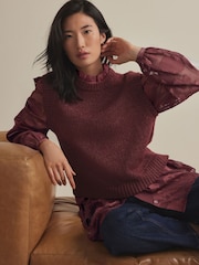 Red Berry Collared Shirt Layer Knitted Tank with Wool - Image 1 of 10