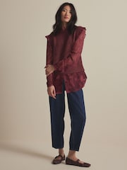 Red Berry Collared Shirt Layer Knitted Tank with Wool - Image 2 of 10