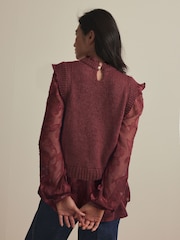 Red Berry Collared Shirt Layer Knitted Tank with Wool - Image 4 of 10