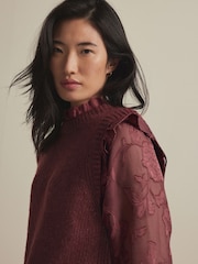Red Berry Collared Shirt Layer Knitted Tank with Wool - Image 5 of 10