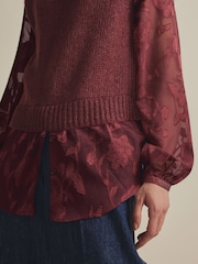 Red Berry Collared Shirt Layer Knitted Tank with Wool - Image 6 of 10