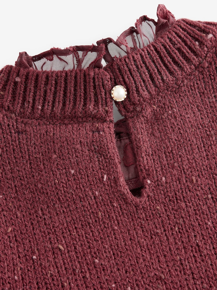Red Berry Collared Shirt Layer Knitted Tank with Wool - Image 8 of 10