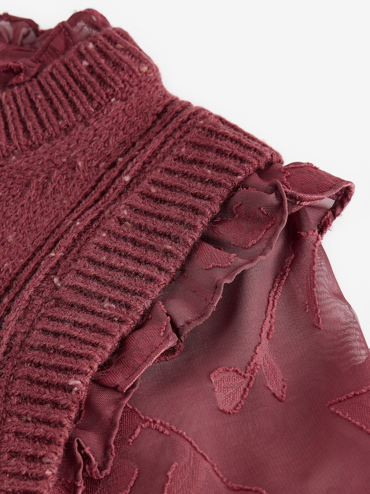 Red Berry Collared Shirt Layer Knitted Tank with Wool - Image 9 of 10