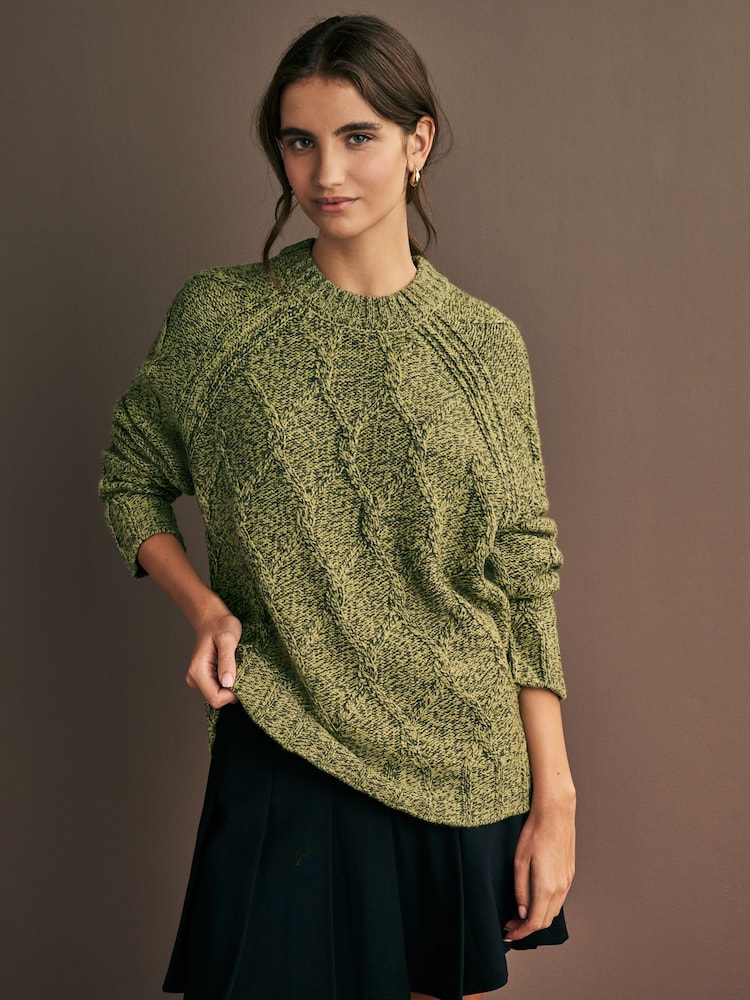 zelena Kaki olivna - okrogel ovratnik; z okroglim ovratnikom Cable Knitted pulover With Wool - Slika 2 iz 7 zelena Kaki olivna - okrogel ovratnik; z okroglim ovratnikom Cable Knitted pulover With Wool - Slika 2 iz 7