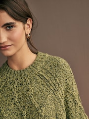 Green Khaki Olive Crew Neck Cable Knitted Jumper With Wool - Image 4 of 7