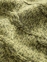 Green Khaki Olive Crew Neck Cable Knitted Jumper With Wool - Image 6 of 7