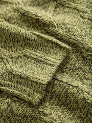 Green Khaki Olive Crew Neck Cable Knitted Jumper With Wool - Image 7 of 7