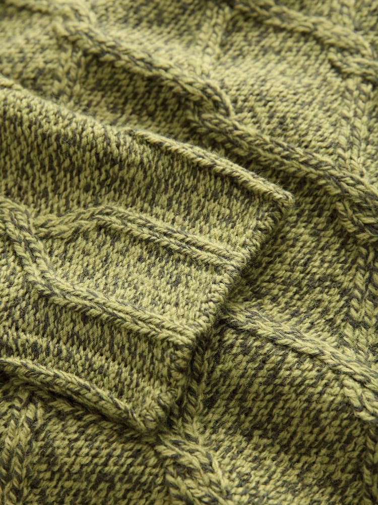 Green Khaki Olive Crew Neck Cable Knitted Jumper With Wool - Image 7 of 7