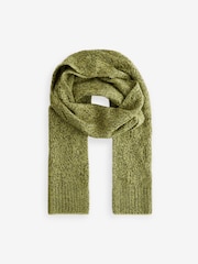 Green Khaki Olive Soft Touch Co-ord Cable Knitted Scarf with Wool - Image 4 of 6