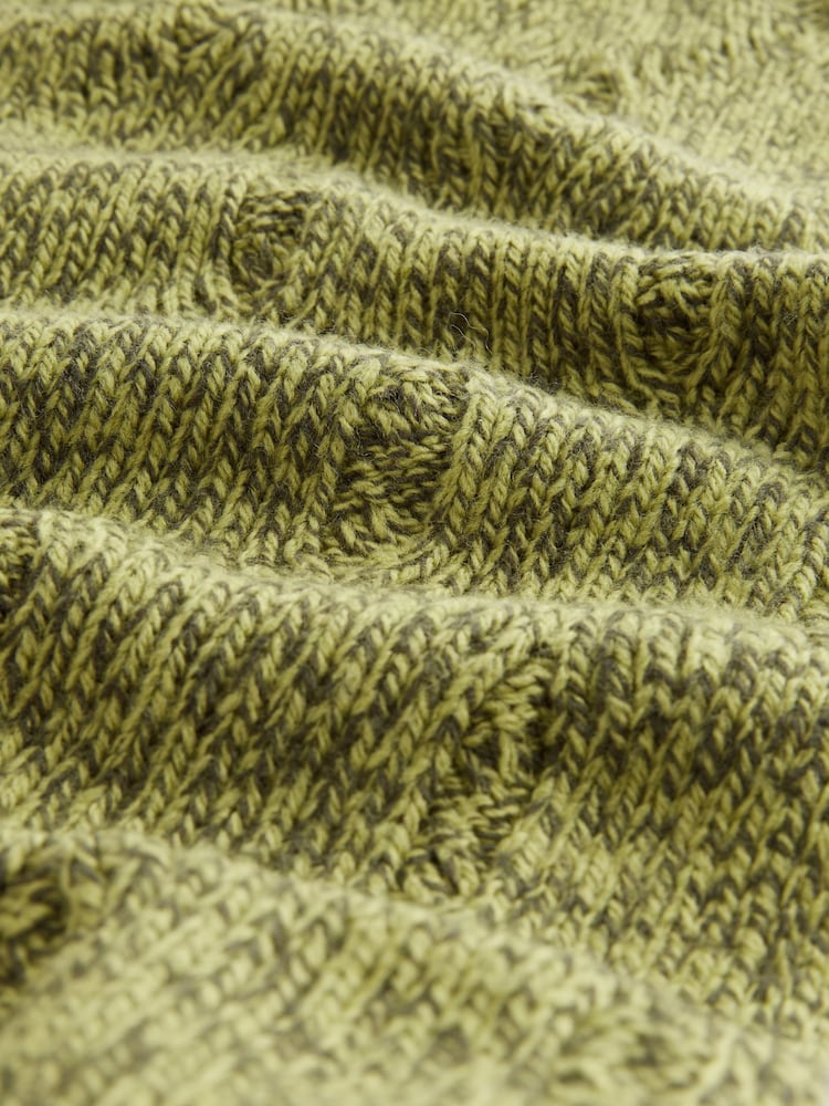 Green Khaki Olive Soft Touch Co-ord Cable Knitted Scarf with Wool - Image 6 of 6
