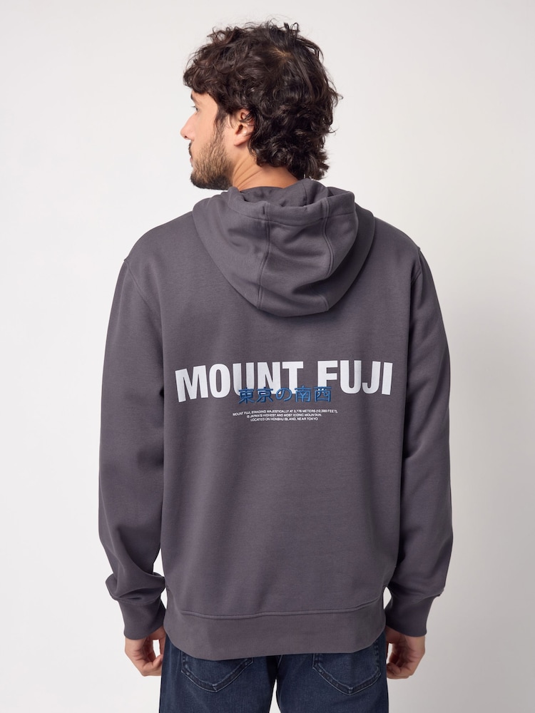 Slate Grey Graphic Print Hoodie - Image 1 of 9