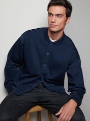Navy Blue Cotton Rich Jersey Button Through Shacket - Image 1 of 9