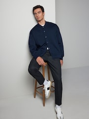 Navy Blue Cotton Rich Jersey Button Through Shacket - Image 2 of 9