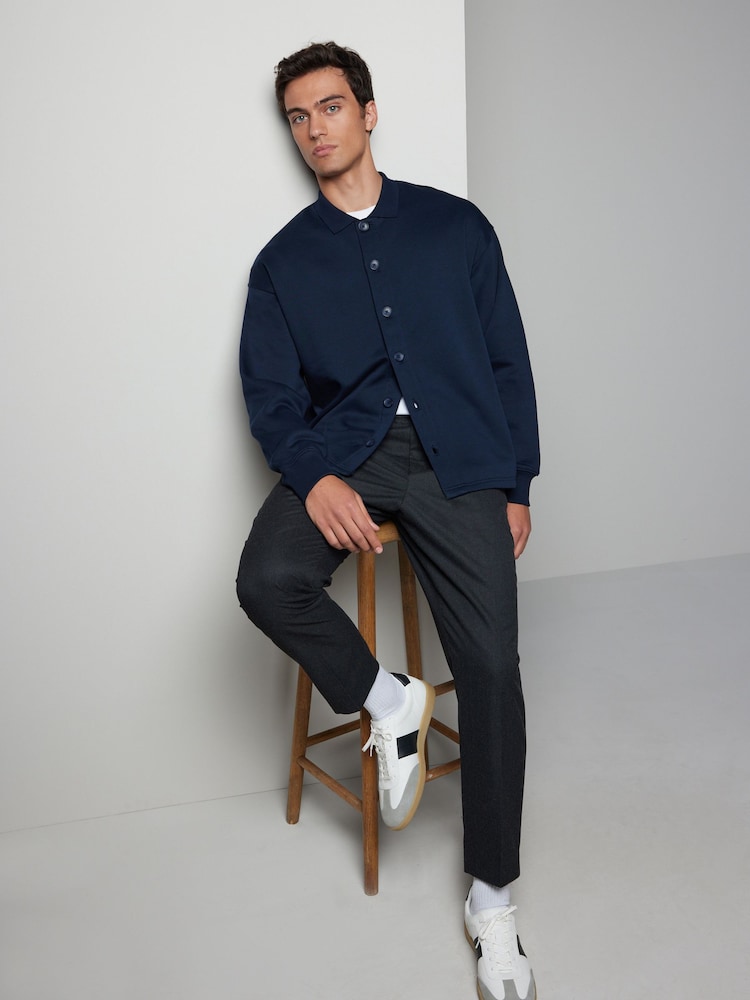 Navy Blue Cotton Rich Jersey Button Through Shacket - Image 2 of 9
