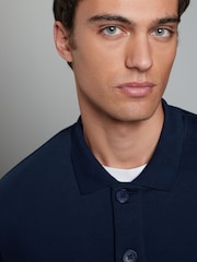 Navy Blue Cotton Rich Jersey Button Through Shacket - Image 5 of 9