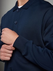 Navy Blue Cotton Rich Jersey Button Through Shacket - Image 6 of 9