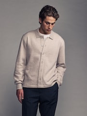 Neutral Cotton Rich Jersey Button Through Shacket - Image 1 of 7