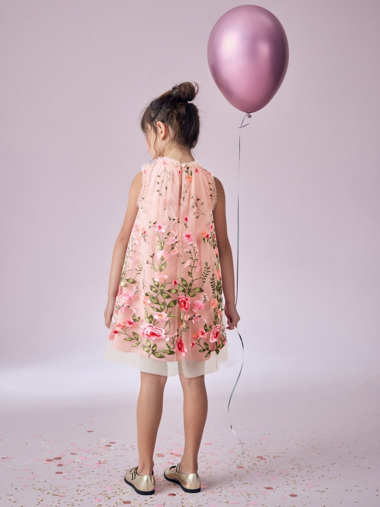Rosa - Vestido de malla bordado (3-16 años) - Imagen 2 de 8 Rosa - Vestido de malla bordado (3-16 años) - Imagen 2 de 8